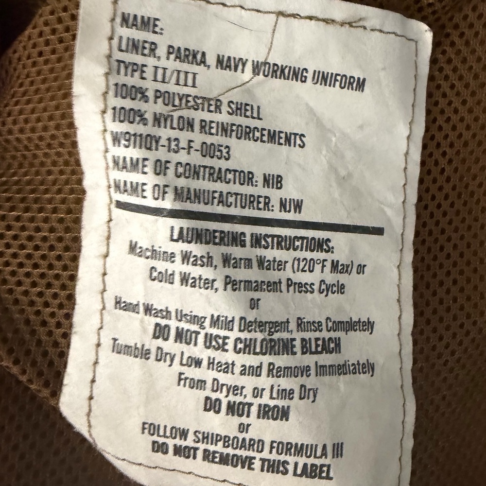 U.S. Navy Parka Liner Working Uniform Men Small Tan Full Zip Tactical Sweatshirt - Picture 7 of 7